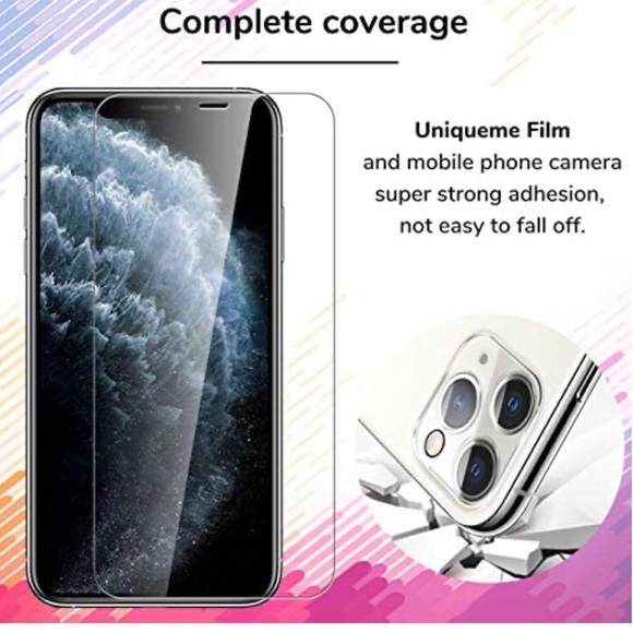 UniqueMe iPhone 11 Pro Max 2 Screen Protector 2 Camera Lens Protector - Picture 2 of 9